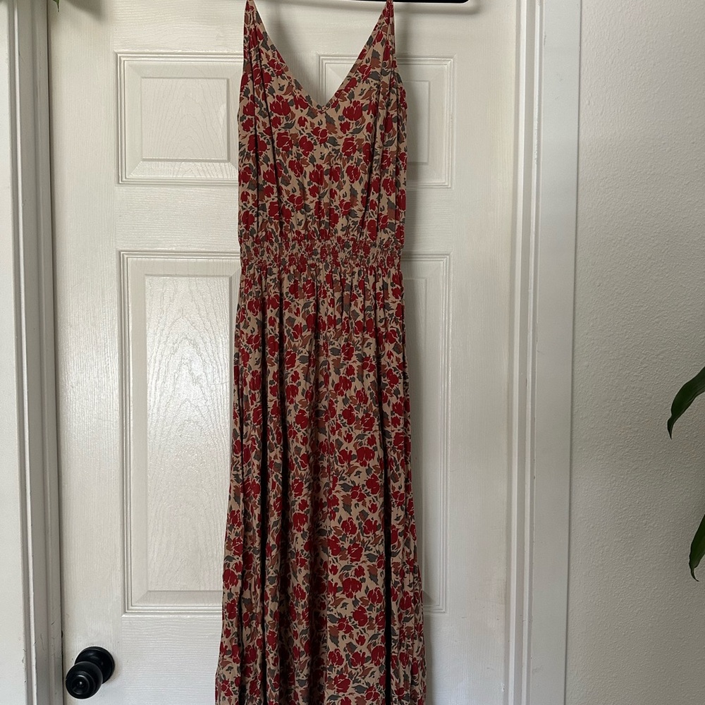 Pampleone Floral Sleeveless Maxi Dress in Red and Beige - 100% Rayon (M)